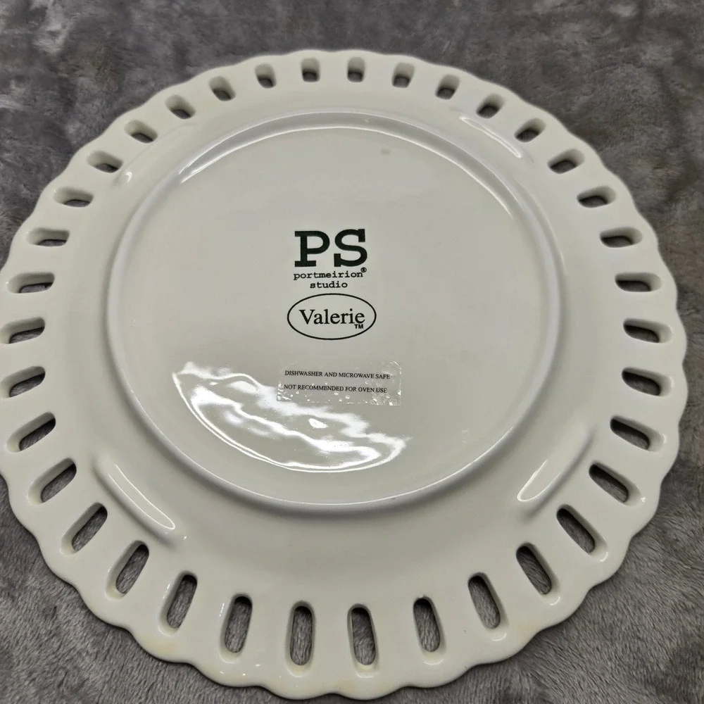Portmeirion Studio Valerie Cream Pierced Lattice Rim Dinner Plate Scalloped Edge
